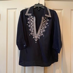 Talbots Navy dress tops with white stitch detail